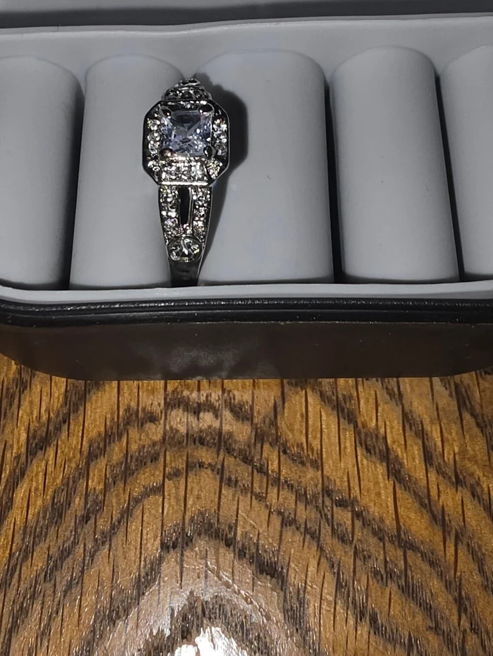 Princess Cut Cubic Zirconia Halo Promise Ring in Silver-Toned- Size 7